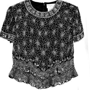 Vintage Papell, Glamor Giving Top: Shell 100% Silk & Beaded